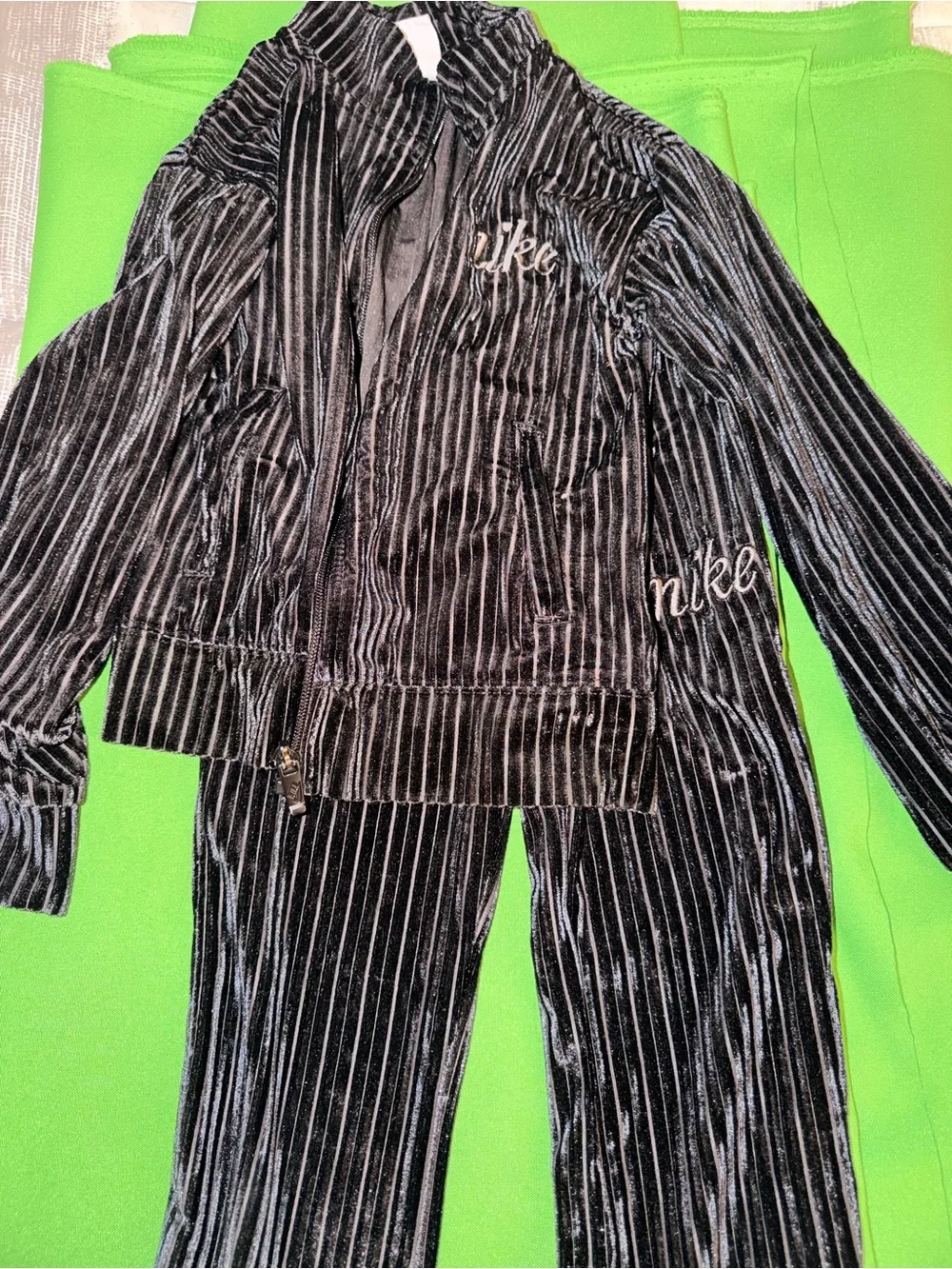 Nike Black Velour Pinstripe Track Jacket & Pants
